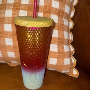 StaStudded Ombre Tumbler with Straw - Yellow, Pink, Teal